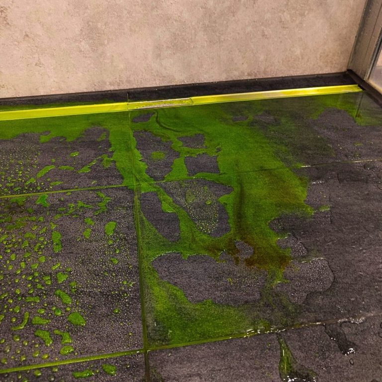 Farbmitteltest Grüne Farbe in einer Dusche