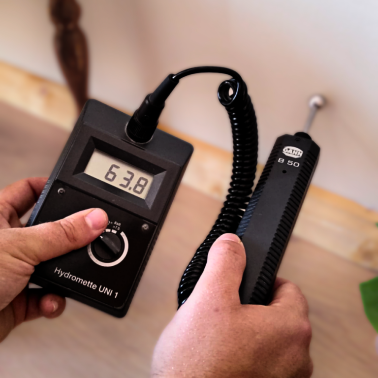 Feuchtigkeitsmessung Hand hält Feuchtigkeitsmessgerät